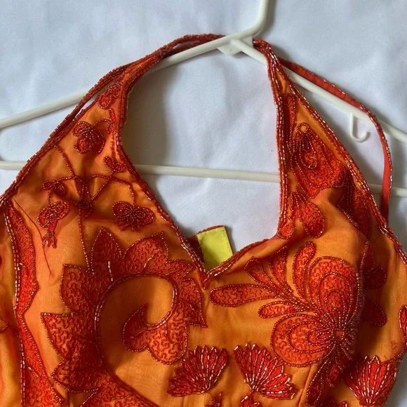 Vibrant Orange Chemise with Red Embroidery - Picture 2 of 10